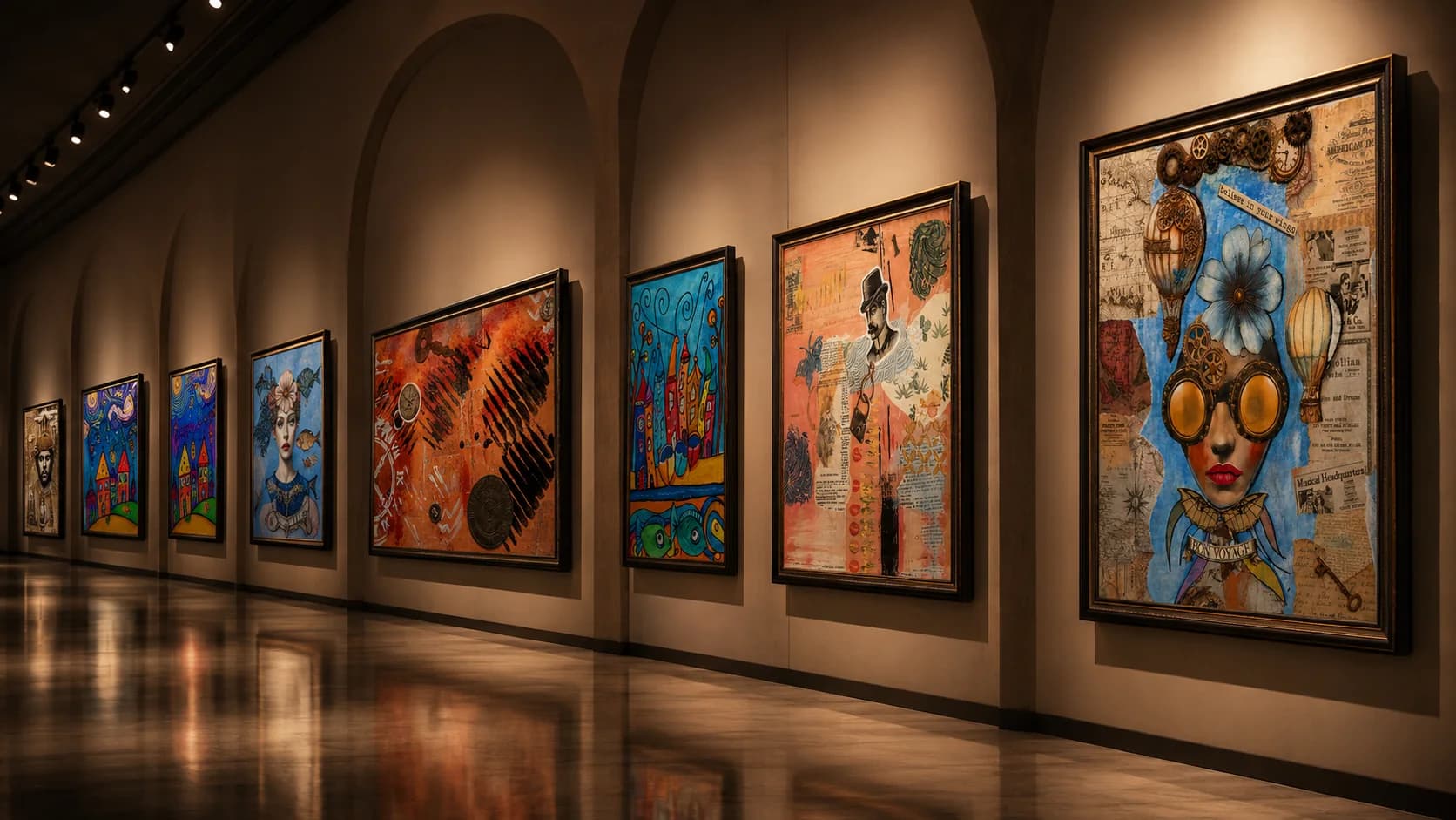 Opera mixed media in una galleria contemporanea